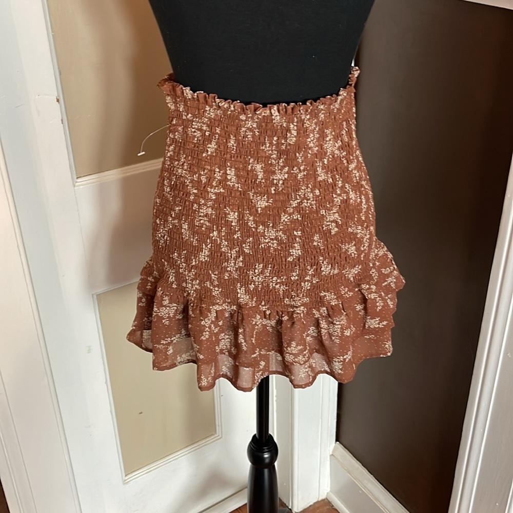 Altar'd State Brown Textured Ruffle Mini Skirt - Picture 2 of 4